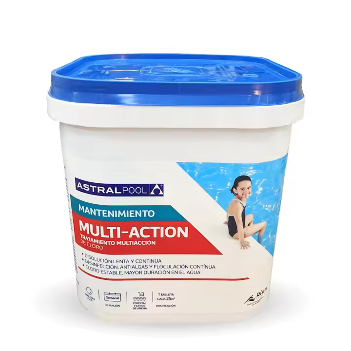 Cloro de piscina Astral Pool Multi acción 5Kg en pastillas. Tabletas Multiacción 250gr. - 1