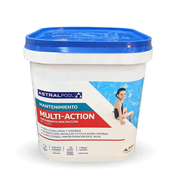 Cloro de piscina Astral Pool Multi acción 5Kg en pastillas. Tabletas Multiacción 250gr. - 1