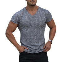 Camiseta De Hombre Con Cuello V Y Manga Corta Para Fitness Y Gimnasio Estilo Slim Fit Tejido Algodón Sólido Moda Verano - details 3