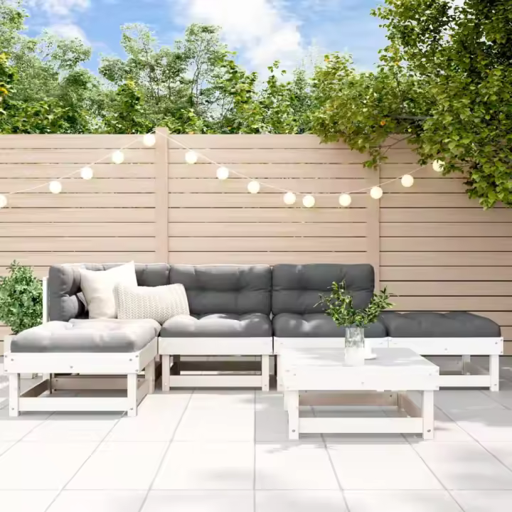 vidaXL Juego de muebles de jardín 6 piezas madera maciza pino blanco - 1
