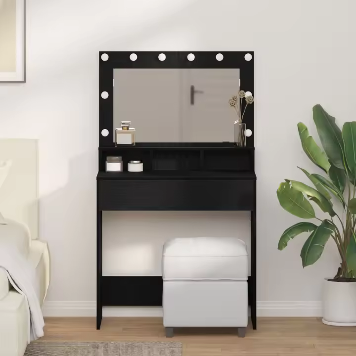 Mesa de Maquillaje vidaXL con Luces LED - Madera Negra 79x41x135 cm - 1