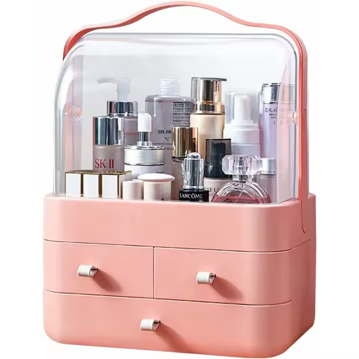 Cosmetics Storage, ble Cosmetics Storage Box, Transparent Drawer, Jewelry Box, Vanity Rack and Bathroom Cosmetics Rack (Pink) - 1