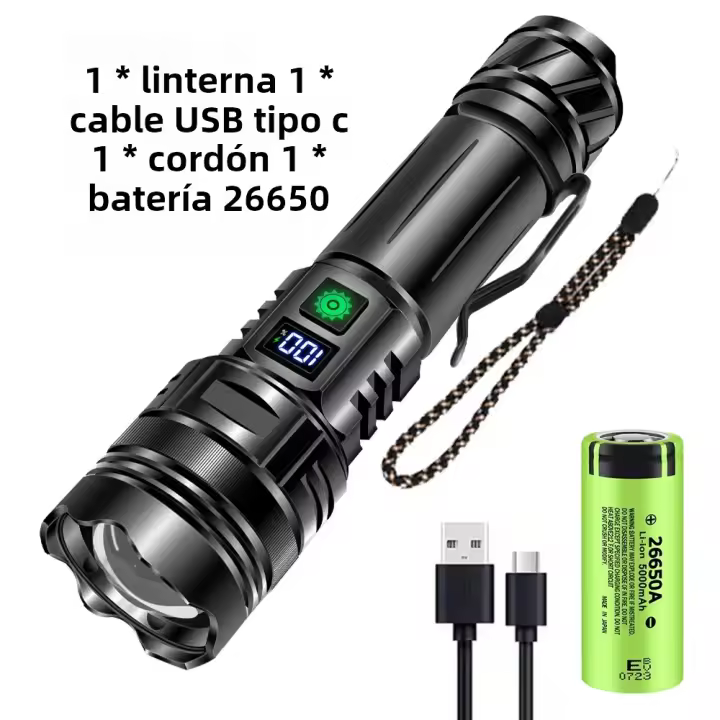 Linterna LED Potente Recargable Ultra Brillante Portátil Torcha Exterior Emergencia Camping Lámpara Luz Fuerte Impermeable Aluminio - 1