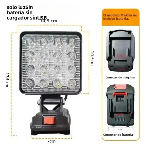 Luz LED Portátil Para Batería Makita 4In Spot De Mano Sin Cable Para Trabajo Al Aire Libre Pesca Y Emergencias Herramienta No Incluye Batería Ni USB - 1