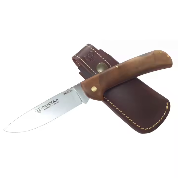 Navaja CUDEMAN Pandora 388-GF Hoja 9,5 cm. Acero Bohler Mango de Madera de Nogal con Funda de Cuero Color Marrón - 1