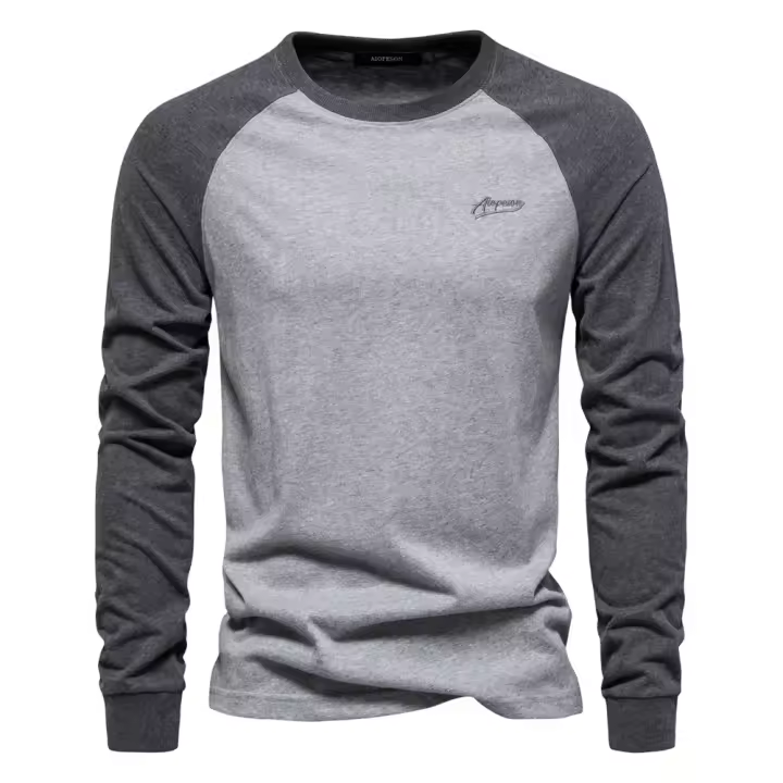 Camiseta De Algodón 100% Para Hombre AIOPESON Con Estampado Casual Manga Larga Cuello Redondo Tees Para Hombre Nueva Primavera - 1