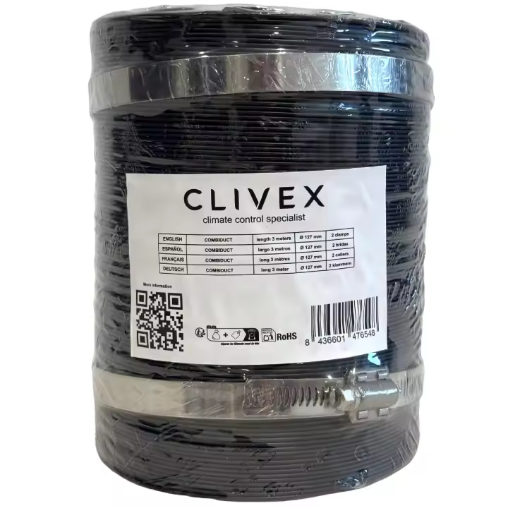 Clivex Combiduct 127mm (3m) Tubo de aluminio y PVC Flexible con abrazaderas incluidas, reduce el ruido de tu intracción o extracción - 1