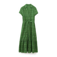 Vestido De Mujer Taop&Za Primavera 2024 Estilo Casual Con Cuello De Botón Y Cinturón Bordado Hueco Largo Hasta La Rodilla Polyester - details 1