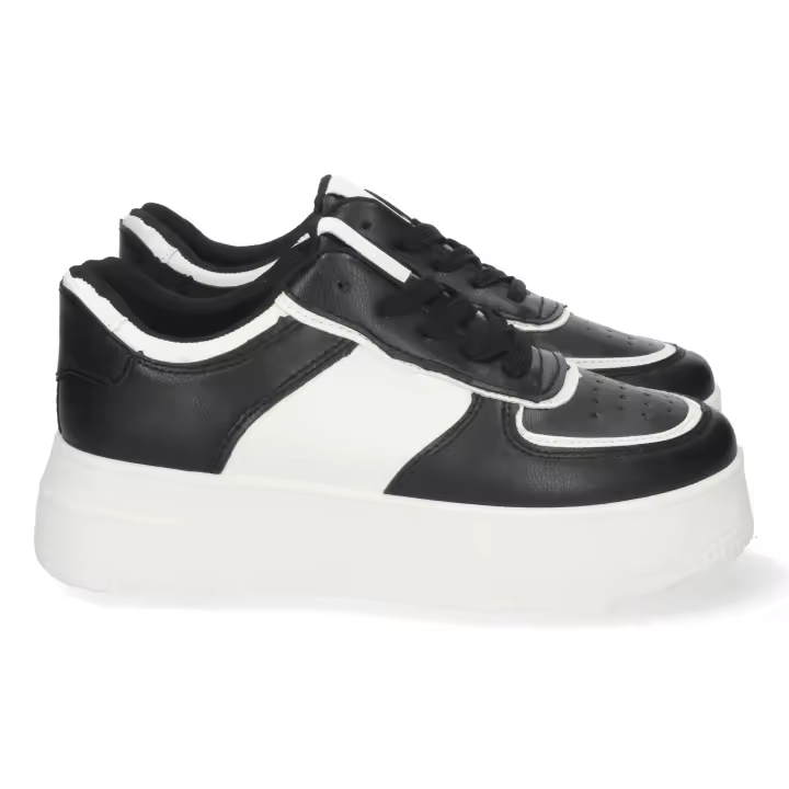 Zapatilas sneaker con plataforma perforado en punta mujer color negro - 1