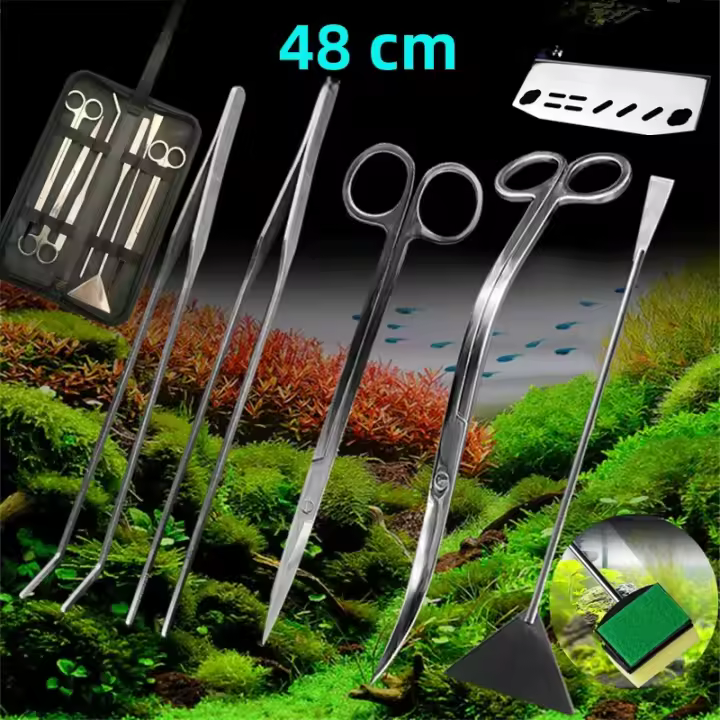 Aguja De Acero Inoxidable 48cm Para Acuario Herramientas De Escapismo Para Plantas De Tanque De Peces Pinzas Rectas Y Curvas Para Alimentación Acuática - 1