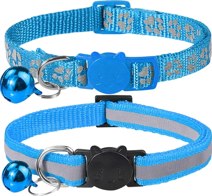 Collar De Gato Ajustable Y Elástico Con Campana Y Correa Reflectante Para Gato Y Perro Accesorios De Mascotas Con Cuello Seguro 2PCS - 1