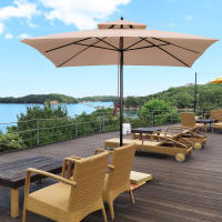 Outsunny Sombrilla Parasol de Acero Grande con Cubierta a Dos Niveles para Jardín Patio Sistema de Polea Mástil Desmonta en Dos Partes Fácil Transportar 300x300x297cm Beige - details 1