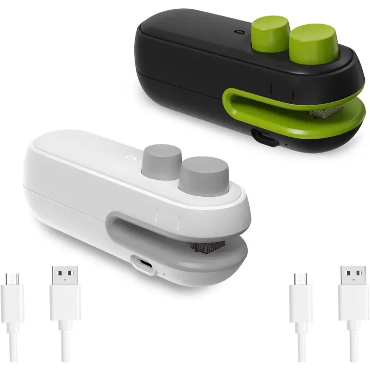 Mini sellador de bolsas 2 en 1, sellador térmico y cortador, ahorrador de alimentos (cable USB incluido, blanco y negro) - 1
