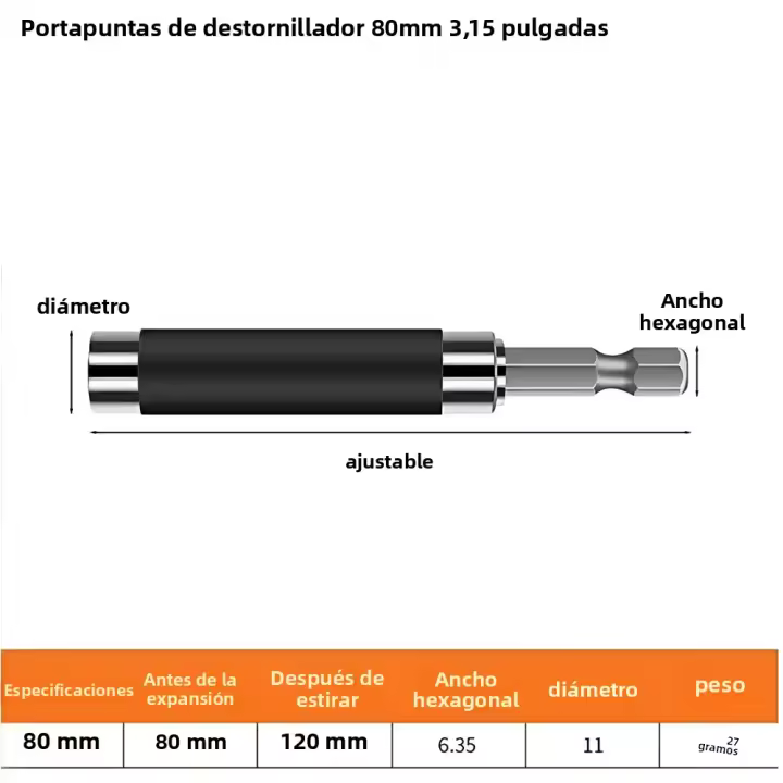 Soporte De Broca Magnético De Liberación Rápida 1/4 Hex Shank Para Taladro Eléctrico Brocas Extensión De Barra De 80/120/140MM Pack De 1/3PCS - 1