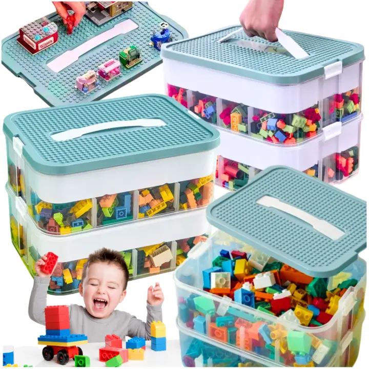 Contenedor de 2 capas para bloques, organizador con compartimentos, cofre de 2 pisos - 1
