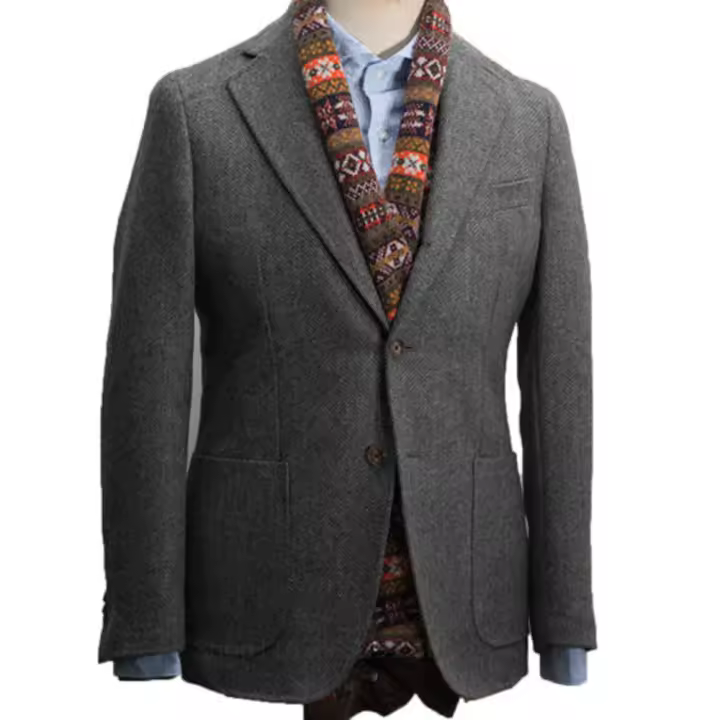 Traje De Lino Gris Para Hombres Formal Conjunto De Chaqueta Y Pantalón Estilo Casual Con Patrón De Sardina Para Bodas Y Compromisos - 1