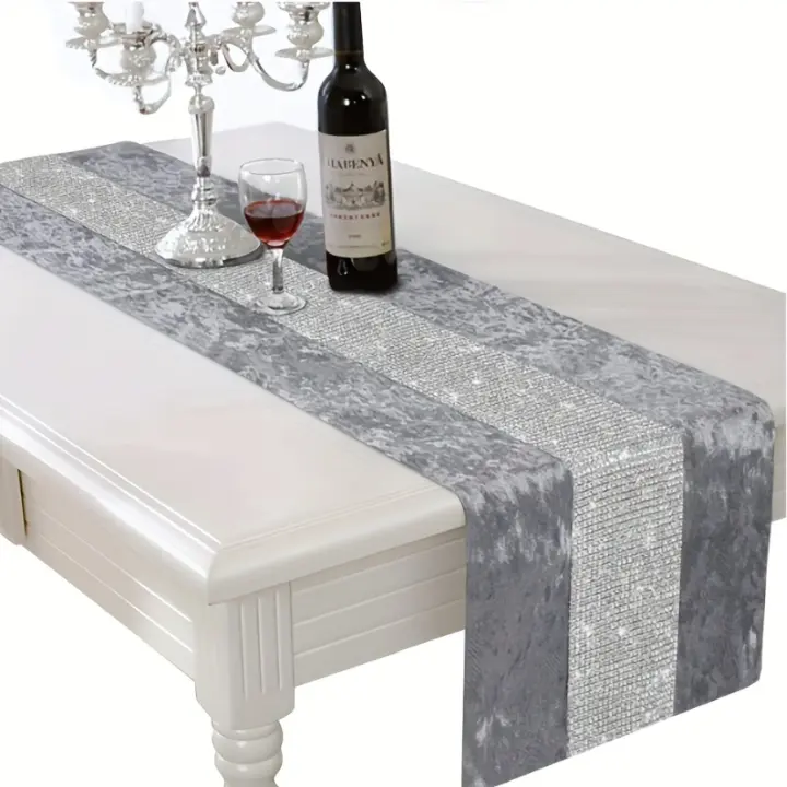 1 Pieza De Corredor De Mesa Moderno De Color Sólido Con Estampado De Diamantes Brillantes Forma Rectangular Adecuado Para Casas Rurales Interior Cocina Aniversario Decoración De Mesa Artículos Domésticos - 1