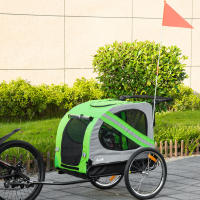 PawHut Remolque de Bicicleta Perros 2 en 1 Carrito Transporte para Mascotas con Puertas Enrollables Ventanas Cinturón de Seguridad Bandera y 6 Reflectores 140x72,5x108 cm - details 1