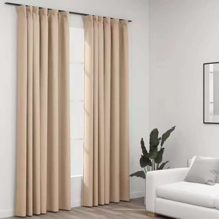 vidaXL Cortinas opacas con ganchos look de lino 2 pzas beige 140x245cm - 1