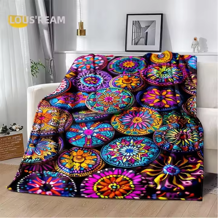 Manta De Terciopelo Suave Con Diseño De Mandala De Flores Coloridas Estilo Etiopía Para Sala De Estar Dormitorio Sofá Textil De Hogar - 1