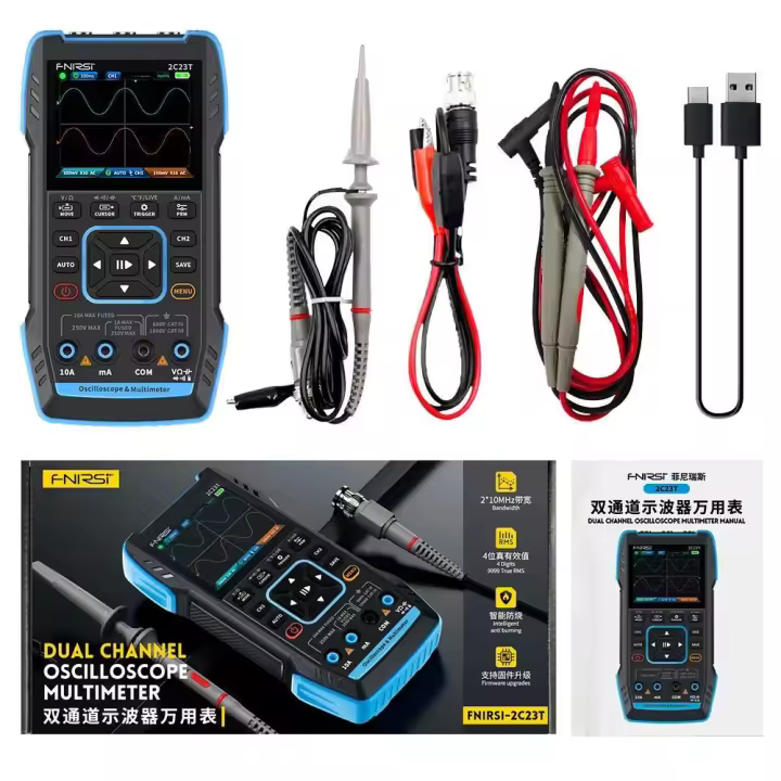 Multimetro, 2C23T Osciloscopio digital 3 en 1, Probador de Transistor portátil, Multímetro osciloscopio digital Generador de señal de función DDS integrado,con batería de litio - 1