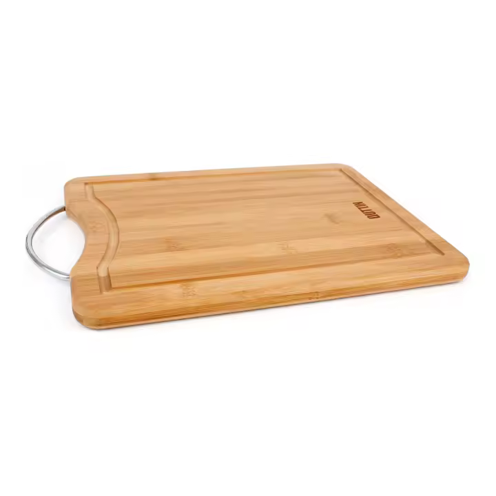 Quttin - Tabla de Cortar Bambú/Metal 39.5x30x1.5 cm - Resistente y Duradera, Antideslizante y Segura, Versátil para Todo Tipo de Alimentos - 1