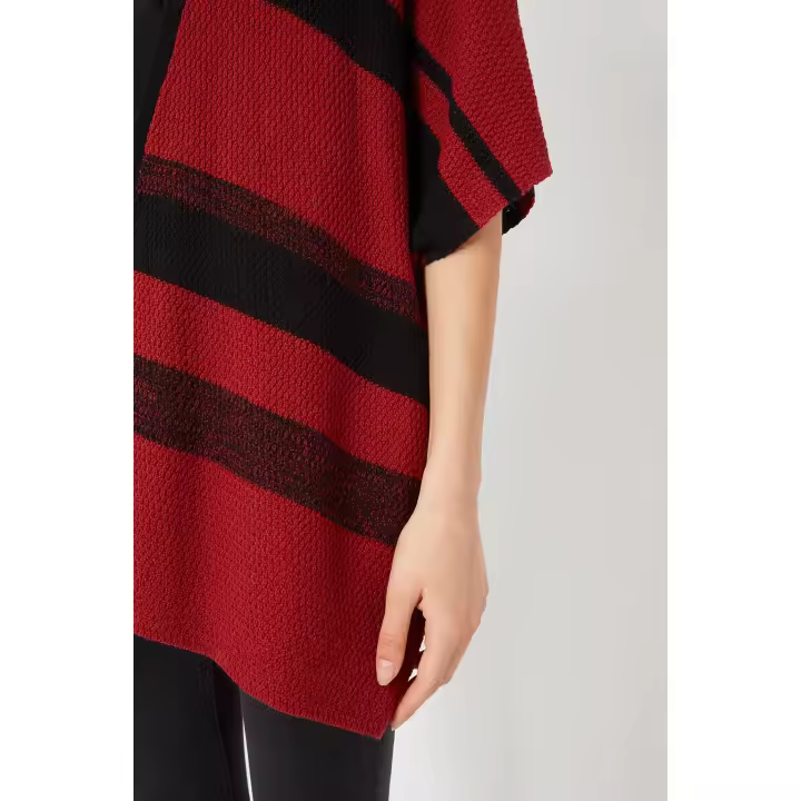 Kimono mujer ligero rayas anchas, cardigan moderno, tejido suave textura, corte holgado, estilo versátil urbano, colores rojo/negro, talla L/XL, look elegante diario ✅Entrega 24/48h - 1