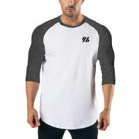 Camisa De Algodón Para Hombre Con Manga Larga Tres Cuartos Cuello Redondo Estilo Fitness Color Contraste Sportswear Para Gimnasio Y Bodybuilding - details 8