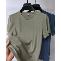 Camiseta De Hombre De Seda De Hielo Transpirable Con Cuello Redondo Manga Corta Suave Y Ligera Para Verano Estilo Casual - details 4
