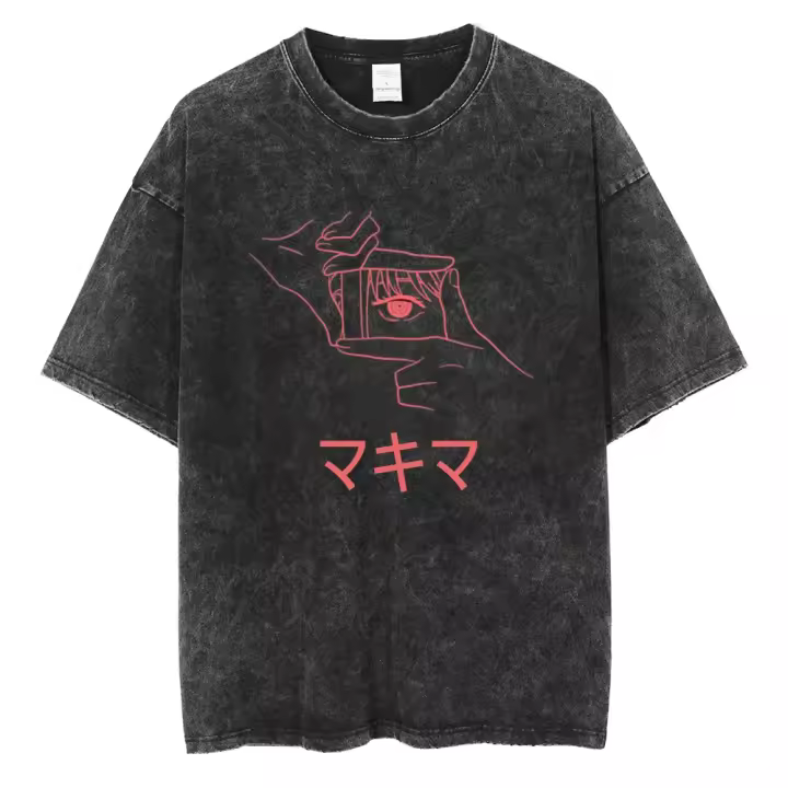 Camiseta Anime Hombre Algodón Vintage Lavada Tshirt Mujer Oversize Harajuku Streetwear Moda Verano Camisetas Casuales - 1