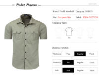 Camisa Militar Para Hombre Fredd Marshall 100% Algodón Manga Corta Estilo Casual Con Bolsillos Traje De Trabajo Camisa Sólida - details 0