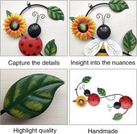 Metal abeja girasol adornos, colgante de pared mariquita arte artesanía ornamento, estilo pastoral escultura colgante para el hogar jardín decoración abeja decoración regalo - details 1