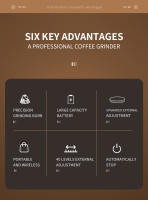 Molino de Café Kolitong para Hand Drip y Expreso | Modos Profesionales Duales · 30 Grados Ajustables · Cuchillas Silenciosas de Inoxidable | Eléctrico, Recargable USB y Portátil para Hogar y Viaje KMDJ-3AW - details 1