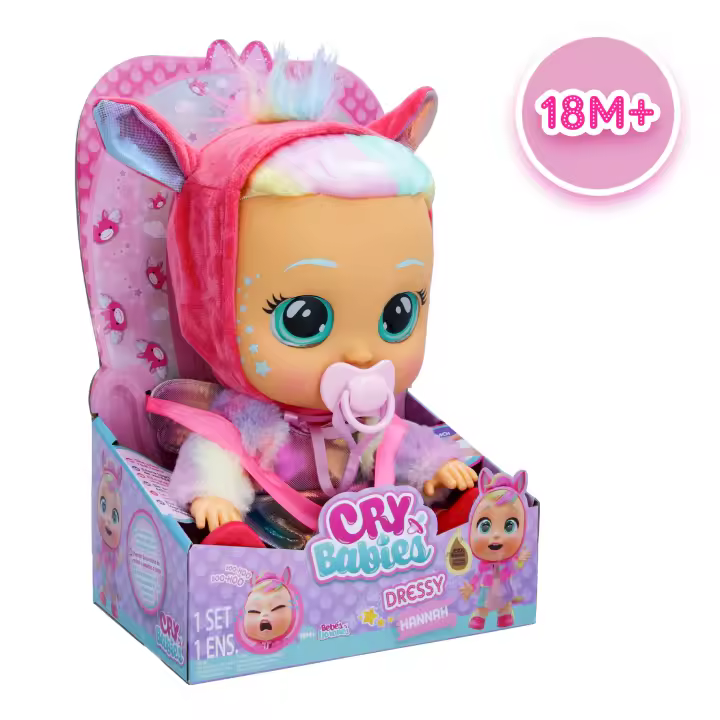 BEBÉS LLORONES Dressy Fantasy Hannah, Muñeca Interactiva que Llora de Verdad con Pelo a Peinar, Ropa para Vestir y Accesorios, Juguete y Regalo para niños y niñas +1 Año - 1