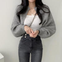 Cardigan De Mujer Elegante De Color Sólido Con Manga Larga Tejido En Nudo Chal Ultra Corto Para Otoño Chaqueta Moda Cuello Mandarín Ajuste Regular - details 9