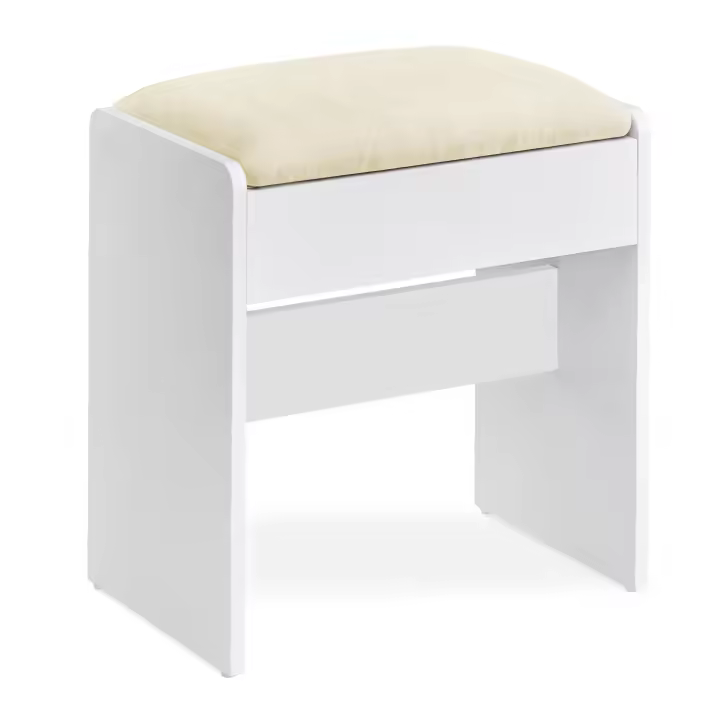 VASAGLE Taburete de Tocador, Taburete de Maquillaje Tapizado, Taburete de Terciopelo, Reposapiés con Almohadilla Antideslizante, para Vestidor, Dormitorio, Entrada, Blanco Mate y Rosa Jalea/Blanco y Crema - 1