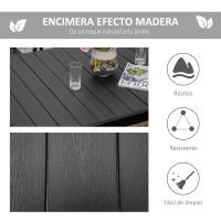 Outsunny Mesa de Jardín Rectangular para 6 Personas Mesa de Comedor Exterior 140x90x74 cm con Encimera de Listones y Estructura de Aluminio para Terraza Balcón Negro - details 4