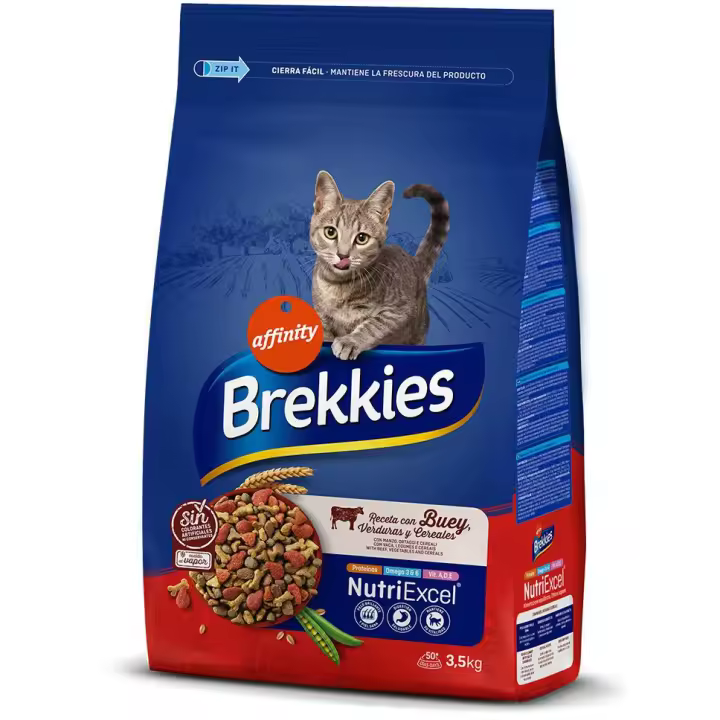 Affinity Brekkies Excel con Buey Ternera y Verduras para Gatos Adultos 3.5 Kg - 1