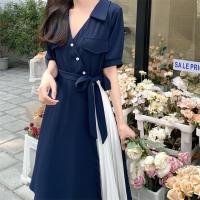 Vestido De Verano Midi Elegante Para Mujer Casual Coreano Dongdaemun Chiffón Vestido A-Line Cuello V Manga Corta Pullover - details 11