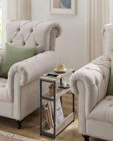 Mesa Auxiliar Estrecha con enchufe integrado, 3 Estantes y Revistero, Ideal para Espacios Pequeños en Salón, Dormitorio, Estudio - details 1