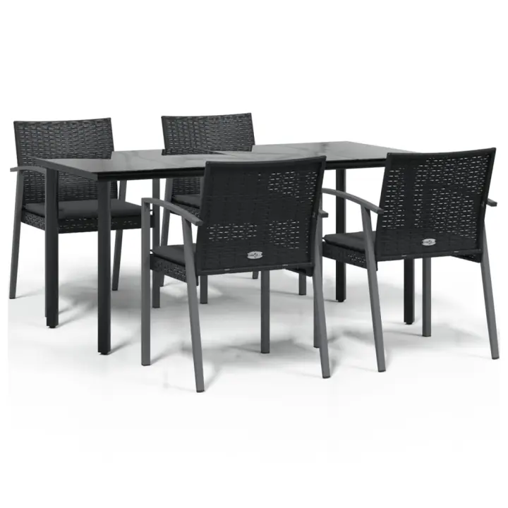 vidaXL Juego comedor jardín 5 piezas y cojines ratán sintético y acero - 1