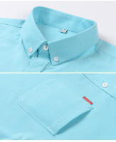 Camisa De Oxford Para Hombre 5XL Manga Larga 100% Algodón Color Sólido Cuello En V Regular Ropa Diaria Botones - details 1