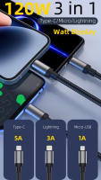 Cable De Carga Rápida 3 En 1 USB Tipo C Con Pantalla LCD Y Control De Potencia 120W Para iPhone14 Galaxy S24 Ultra Redmi POCO Por OOZCC - details 4