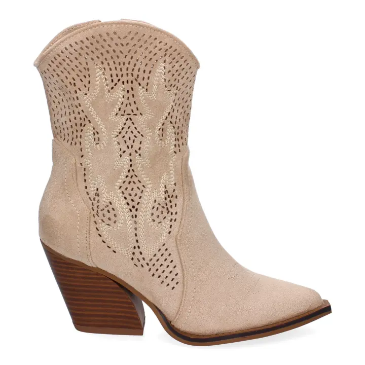 PuntoSalao Botines de tacón campero estilo cawboy comodos para mujer color beige A-5004 - 1