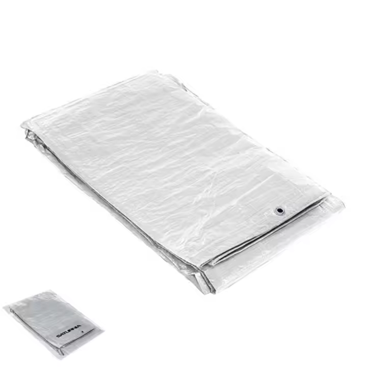 Lona impermeable reforzada 4x6 metros (aproximadamente) con ojetes metálicos, lona de protección duradera, color blanco. - 1