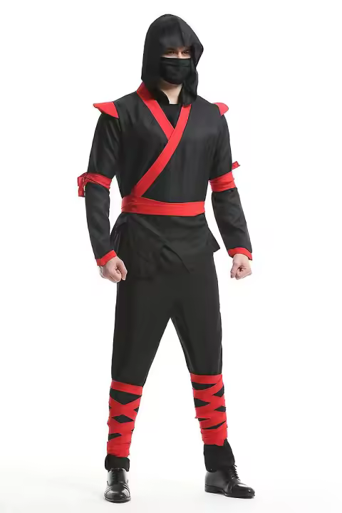 Traje de cosplay de ninja para hombre adulto, disfraz para Halloween, ropa de peluche de alta calidad, talla única, color sólido. - 1