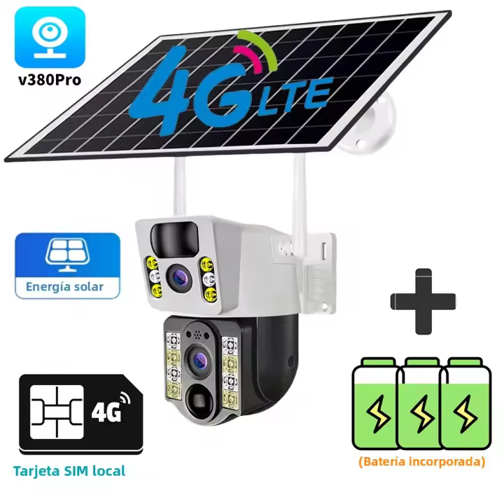 Cámara De Seguridad V380 Doble Lente 4G Con Solar PIR Detección Humana Visión Nocturna Impermeable 8MP 4K Batería CCTV Monitor - 1