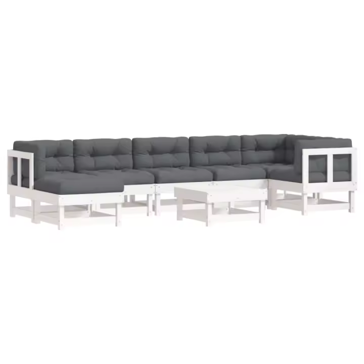 vidaXL Juego de muebles jardín 8 pzas y cojines madera maciza blanco - 1
