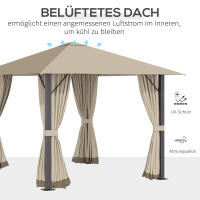 Cenador de Jardín 3x3m con orificios de ventilación, 4 paneles laterales, prueba de óxido, de aluminio y poliéster 2,97x2,6 M Caqui - details 2