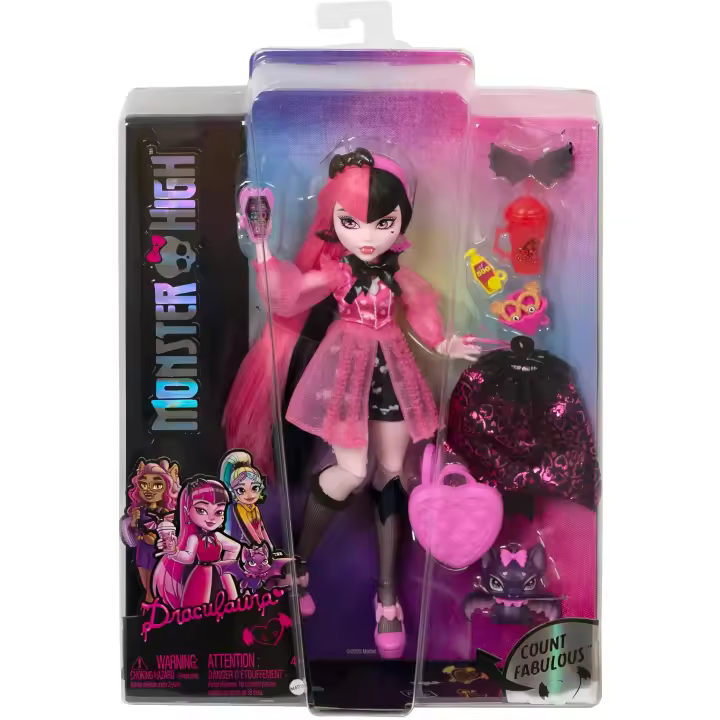 Monster High Draculaura Muñeca articulada con Mascota y Accesorios de Moda, Juguete +4 años (Mattel HHK51) - 1